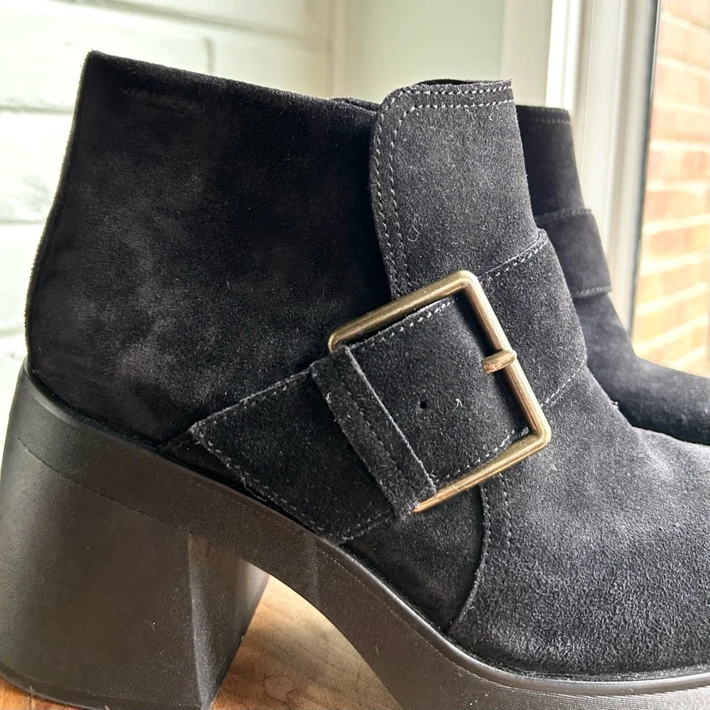 Vagabond Brooke Suede Metal Buckle‎ Square Toe Block Heel 9 39 Black